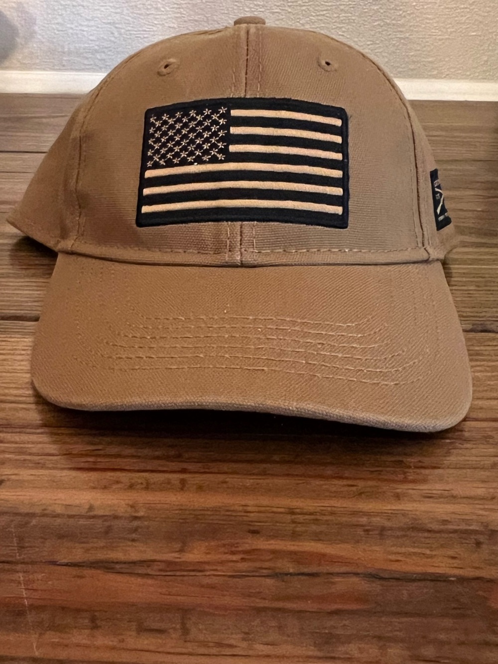 Grunt Style Tan Baseball Cap with Black and Tan Flag Patch